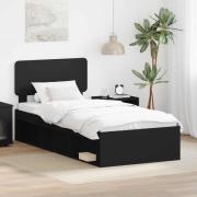vidaXL Sängram med huvudgavel Svart 100 x 200 cm Massiv furu