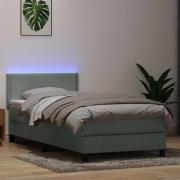 vidaXL Resårsäng med madrass och LED ljusgrå 90x210 cm sammet