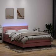 vidaXL Resårsäng med madrass och LED rosa 160x210 cm sammet