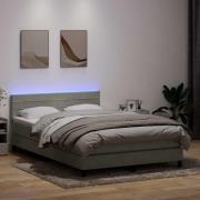 vidaXL Resårsäng med madrass och LED ljusgrå 160x210 cm sammet