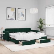vidaXL Dagbädd utdragbar med lådor mörkgrön 90x200 cm sammet