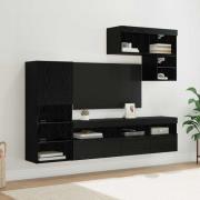 vidaXL TV Vägg Enheter Väggmonterad 6 pcs Svart Ek Konstruerat trä