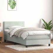 vidaXL Resårsäng med madrass och LED ljusgrå 90x220 cm sammet
