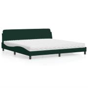 vidaXL Bed with Mattress "Dover" Dark Green 200x200 cm Velvet