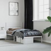 vidaXL Sängram med huvudgavel metall vit 107x203 cm