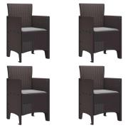 vidaXL Trädgård Stol med kudde 4 pcs Brun 53 x 49 x 85 cm Polypropylen