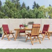 vidaXL Justerbara trädgårdsstolar med dynor 4 st massiv teak