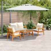 vidaXL Bistroset med kudde 4 pcs Brun och Kräm Massivt Akaciaträ