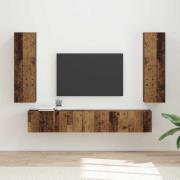 vidaXL TV-bänkset Väggmonterad 3 pcs Gammalt trä Konstruerat trä