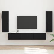 vidaXL TV-bänkset Väggmonterad 4 pcs Svart Konstruerat trä