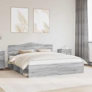 vidaXL Sängram med huvudgavel Grå Sonoma 200 x 200 cm Massiv furu