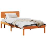 vidaXL Sängram med huvudgavel Vaxbrun 100 x 200 cm Massiv furu