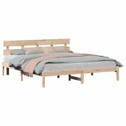 vidaXL Sängram med huvudgavel Brun 200 x 200 cm Massivt tallträ