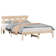vidaXL Sängram med huvudgavel Brun 150 x 200 cm Massivt tallträ
