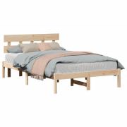vidaXL Sängram med huvudgavel Brun 120 x 190 cm Massivt tallträ
