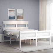 vidaXL Sängram med sänggavel vit 160x200 cm massivt trä
