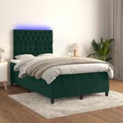 vidaXL Ramsäng med madrass & LED mörkgrön 120x200 cm sammet