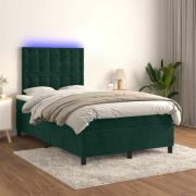 vidaXL Ramsäng med madrass & LED mörkgrön 120x200 cm sammet