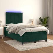 vidaXL Ramsäng med madrass & LED mörkgrön 120x200 cm sammet