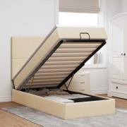 vidaXL Ottoman säng med madrass gräddvit 100x200 cm tyg