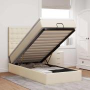 vidaXL Ottoman säng med madrass gräddvit 100x200 cm tyg