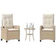 vidaXL Bistrogrupp med dynor 3 delar beige konstrotting