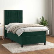 vidaXL Ramsäng med madrass mörkgrön 90x190 cm sammet