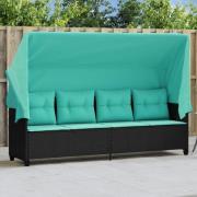 vidaXL Solsäng med tak och dynor svart konstrotting