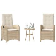 vidaXL Bistrogrupp med dynor 3 delar beige konstrotting