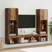 vidaXL TV-väggenheter med LED 5 pcs Gammalt trä Konstruerat trä