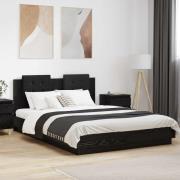 vidaXL Sängram med huvudgavel Svart Ek 150 x 200 cm Konstruerat trä