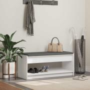 vidaXL Hallbänk med kudde med hylla med lagring Vit 103 x 38 x 45 cm