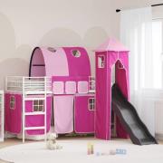 vidaXL Barns loft sängram Vit och Rosa 90 x 190 cm Metall