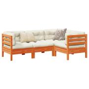 vidaXL Soffgrupp för trädgården med dynor 4 delar vaxbrun massiv furu