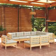 vidaXL Loungegrupp med gräddvita dynor 9 delar massiv furu