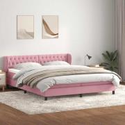 vidaXL Resårsäng med madrasser rosa 180x210 cm sammet