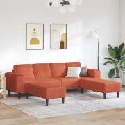 vidaXL Soffa med kudde Röd orange 250 x 188 x 76 cm Kordread tyg