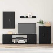 vidaXL TV-bänkset Väggmonterad 4 pcs Svart Ek Konstruerat trä