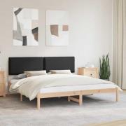 vidaXL Sängram med Klädd Huvudgavel Svart 200 x 200 cm Massivt furu