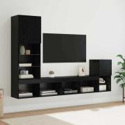 vidaXL TV Vägg Enheter med LED -remsljus Svart Ek Konstruerat trä