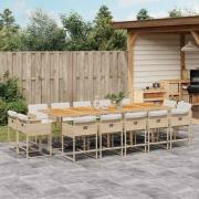 vidaXL Matgrupp för trädgården med dynor 15 delar beige konstrotting