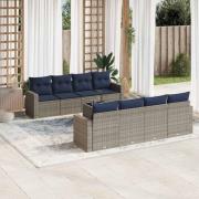 vidaXL Soffgrupp för trädgården med dynor 9 delar grå konstrotting