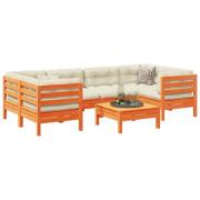 vidaXL Soffgrupp för trädgården med dynor 7 delar vaxbrun massiv furu