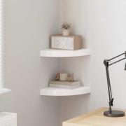 vidaXL Flytande hörnhyllor 2 st högglansvit 25x25x3,8 cm MDF