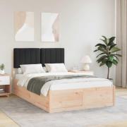 vidaXL Sängram med Klädd Huvudgavel Svart 120 x 190 cm Massiv furu