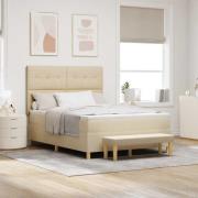 vidaXL Bäddfjäder med madrass med huvudgavel Kräm 160 x 200 cm tyg