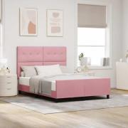 vidaXL Bäddfjäder med huvudgavel Rosa 140 x 190 cm Sammet