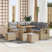 vidaXL Trädgårdsoffset med kudde 9 pcs Beige och Ljusgrå konstrotting