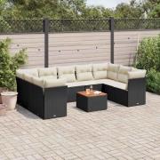 vidaXL Loungegrupp 10 delar med svarta dynor konstrotting
