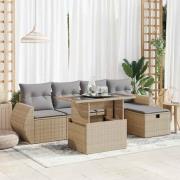 vidaXL Soffgrupp för trädgården med dynor 6 delar beige konstrotting